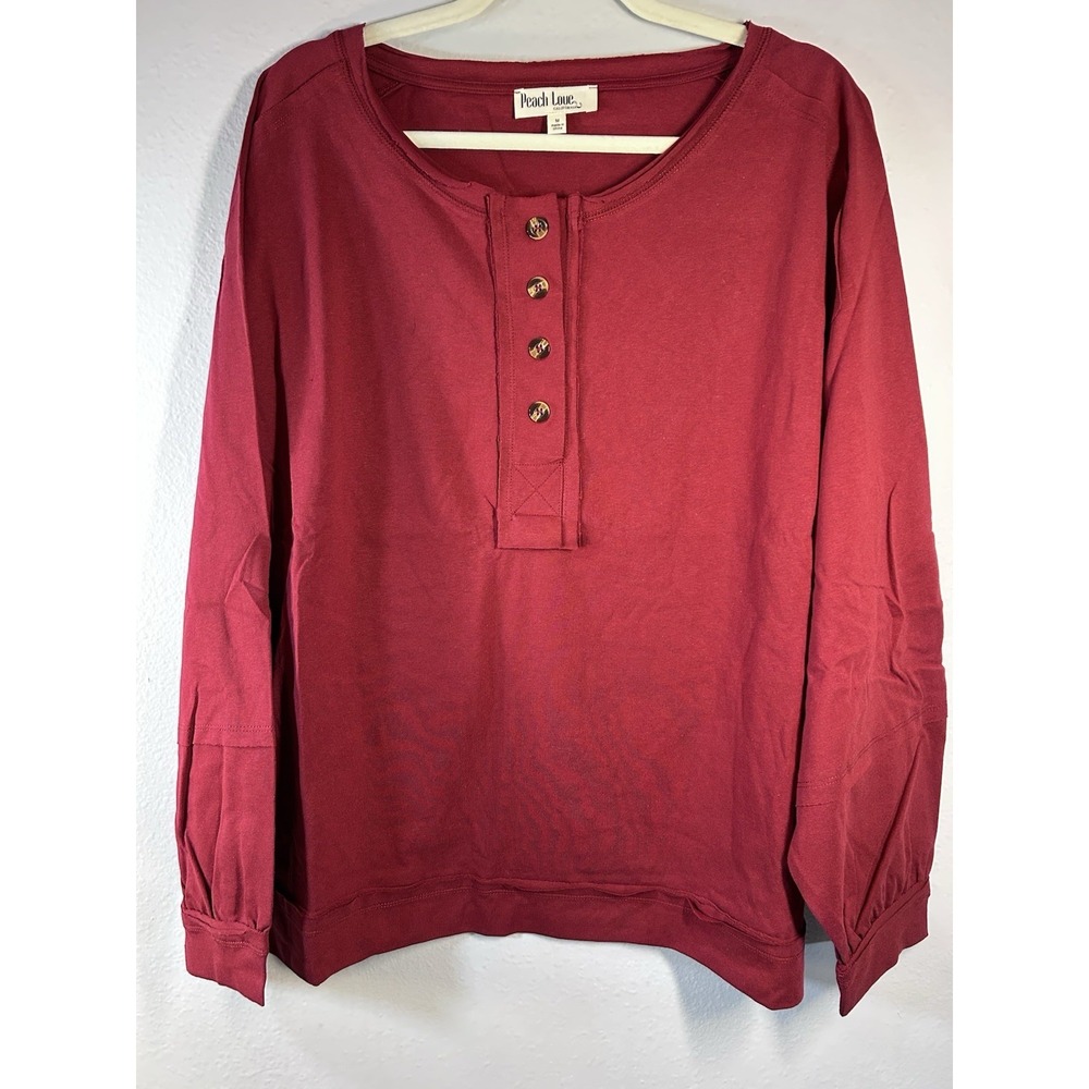 Peach Love Women's Long sleeve Shirt Boho Burgundy Size Small NEW